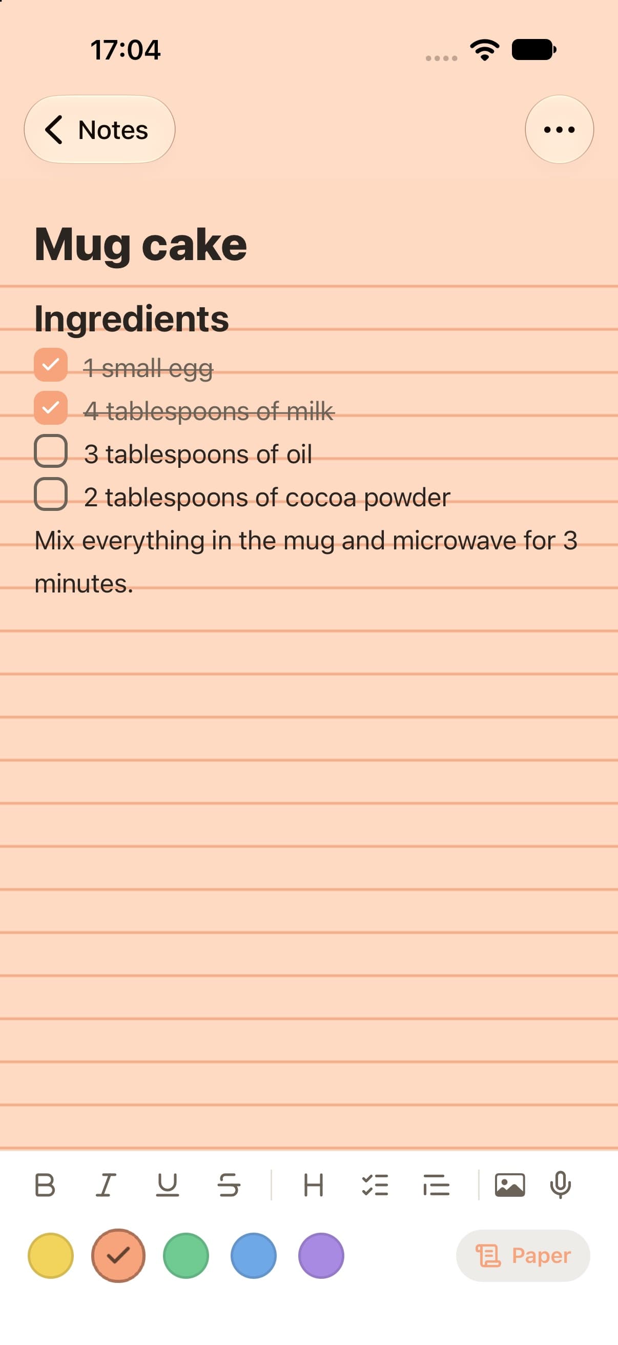 Anotações on Android, showing a checklist note on green paper